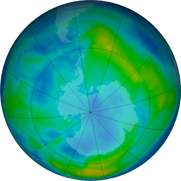 Antarctic ozone map for 02 May 2016